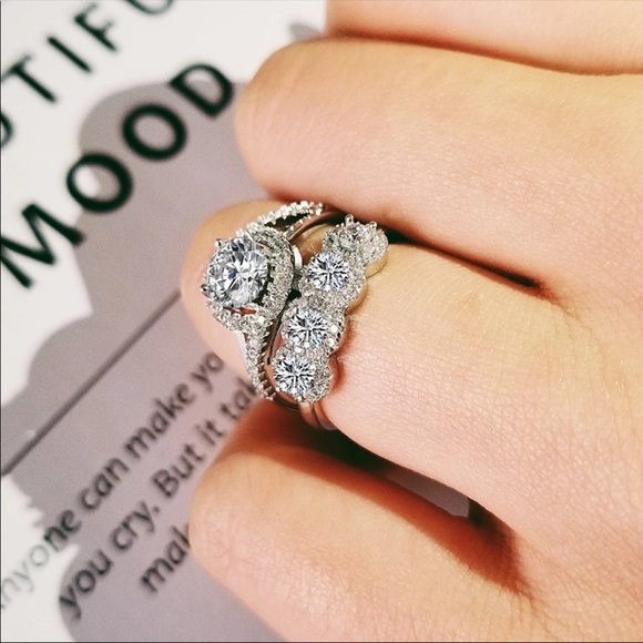 925 Sterling silver wedding Rings Women engagement - Picture 2 of 2